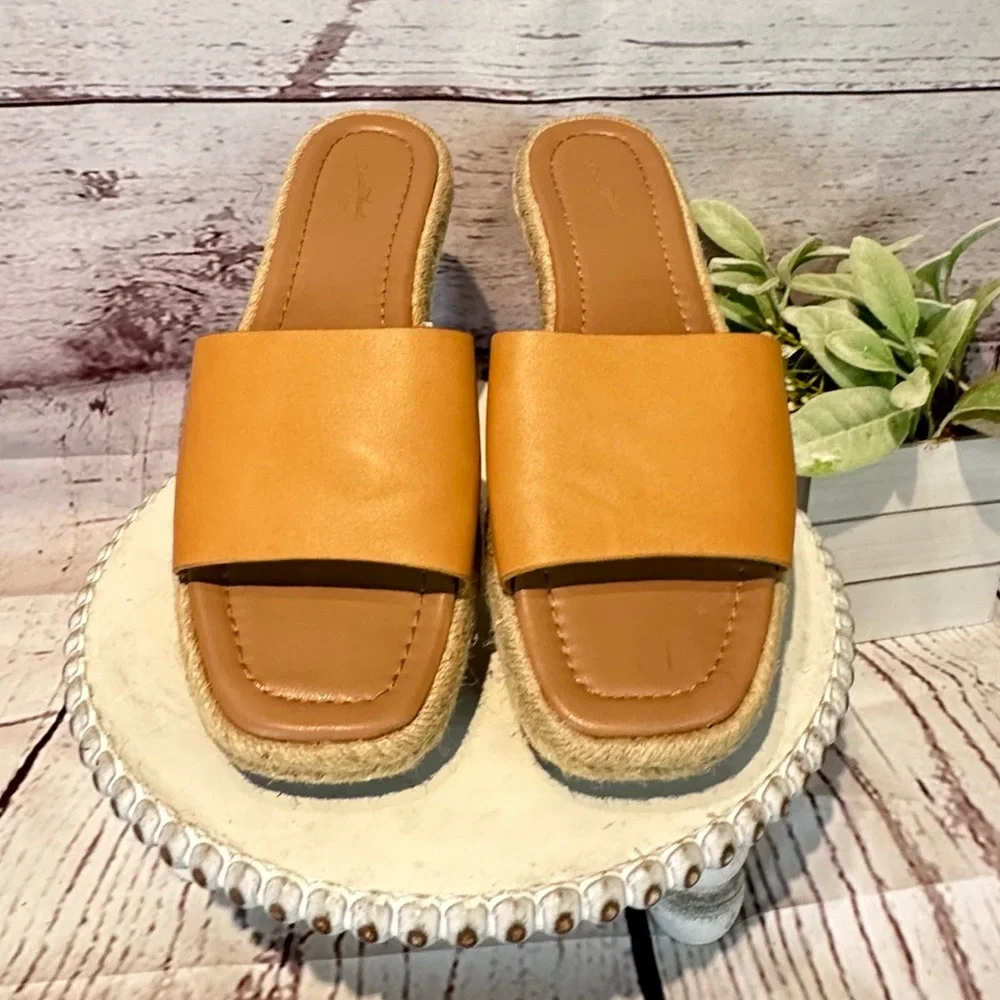 Universal Thread Espadrille Faux Leather Tan Cognac Slides Sandals Size 9.5 - Picture 4 of 11